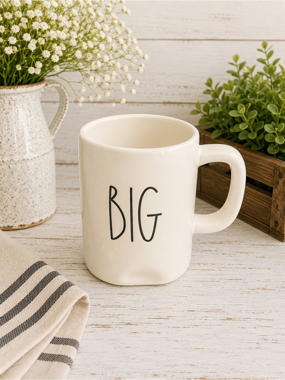Rae Dunn Cream 'BIG' Ceramic Coffee Mug